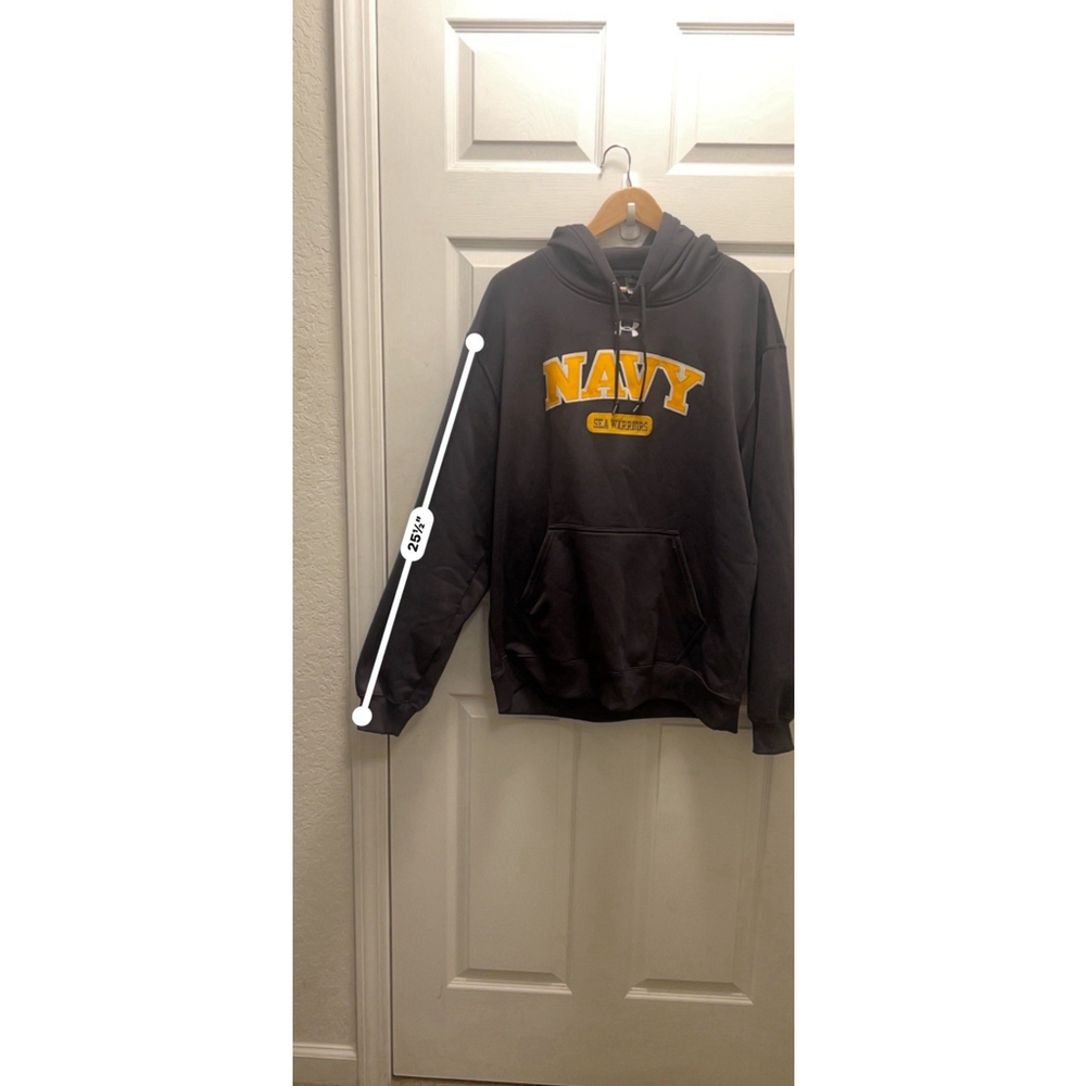 Under Armour Navy Sea Warriors Hoodie Men’s LG Black Gold USN Military Pullover - Picture 7 of 10